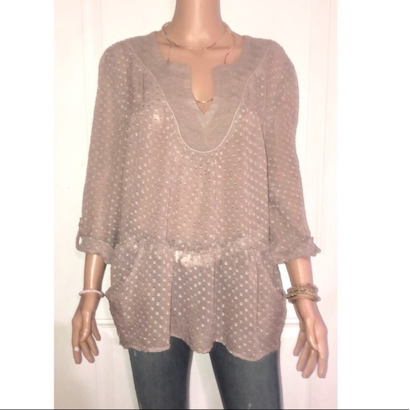 Daniel Rainn beige polka dot sheer Babydoll blouse large - Picture 1 of 8
